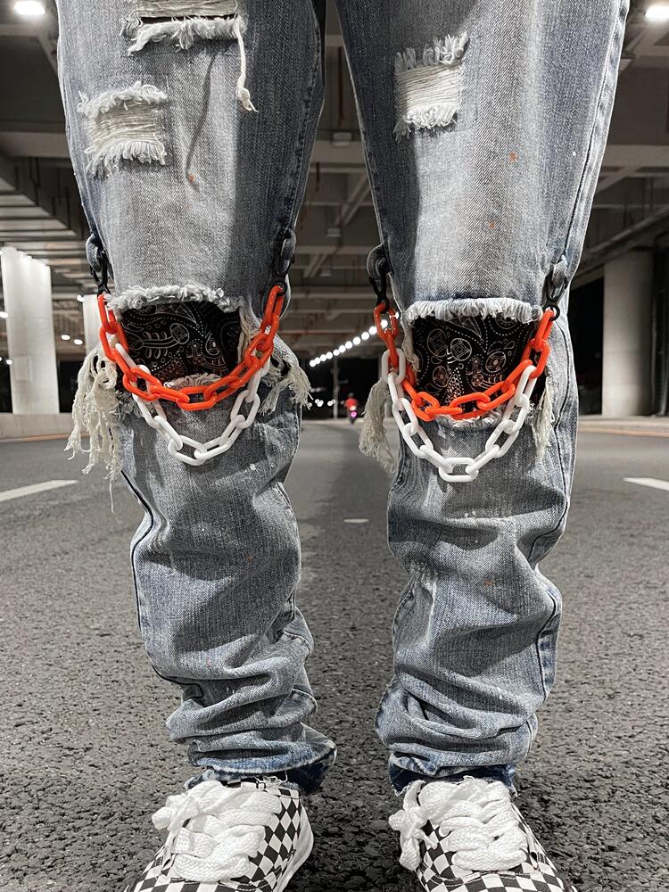 "Chained-Bandana" Denim Jeans