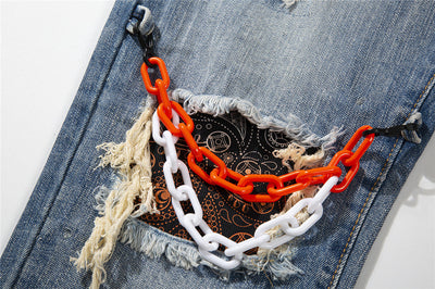 "Chained-Bandana" Denim Jeans